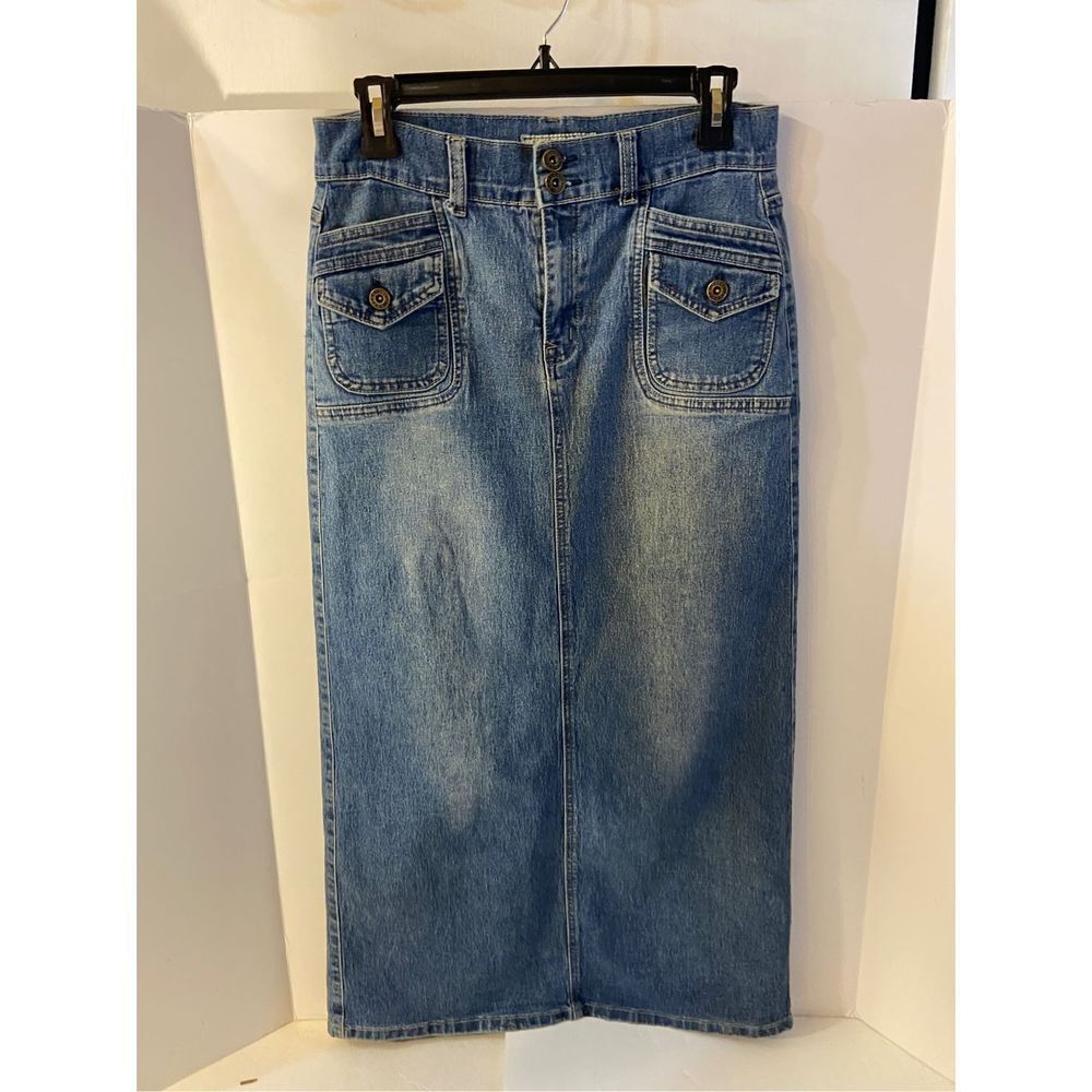 No Fuze Maxi Denim‎ Jeans blue skirt rn#66893